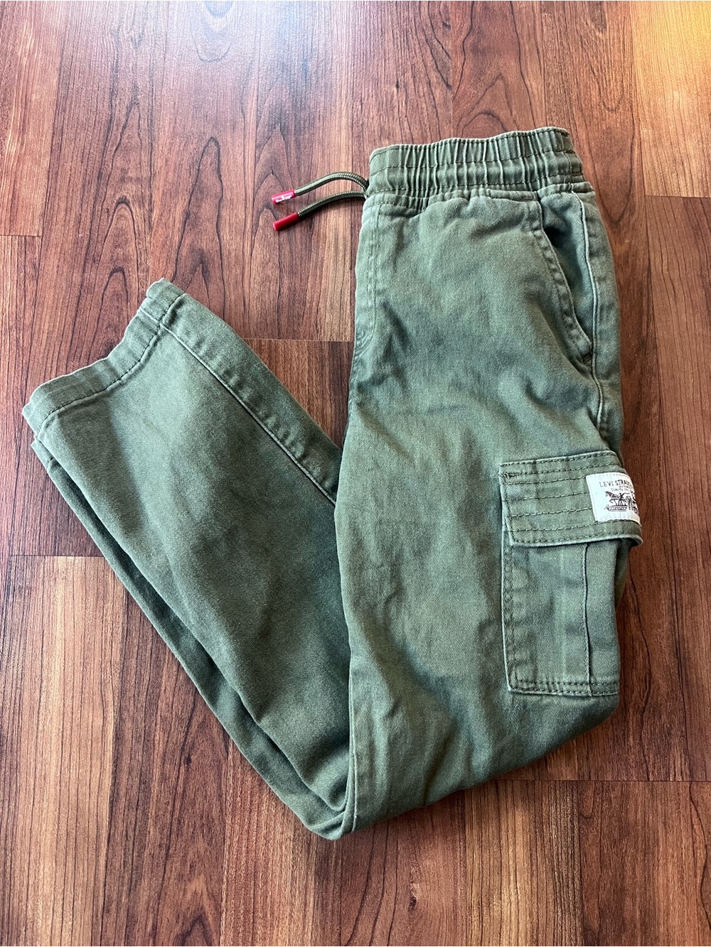 Levi’s Boys Cargo Pants Olive Green Utility Drawstring Size 7